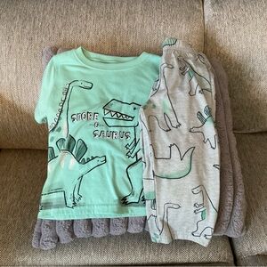 Carter's Dino Store-o-Saurus Pajama Set - Mint and Light Gray